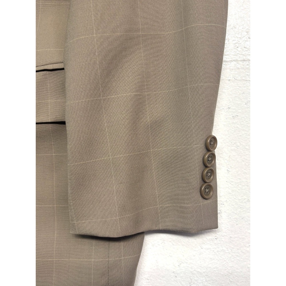 vtg Bachrach 40S Tan Windowpane Double Breasted Blazer Jacket‎ Sport Coat Wool - Picture 2 of 13